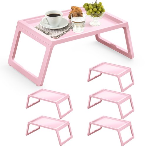 6 Pieces Breakfast in Bed Tray with Foldable Legs,26.8"x14" Bed Table Tray with Handles Serving Breakfast Tray for Couch Snack Sofa Home Sleepover Slumber Party (Pink)