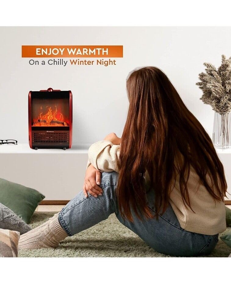 Electric Mini Fireplace Space Heater with 3D Flame and Safety Tip-Over Switch