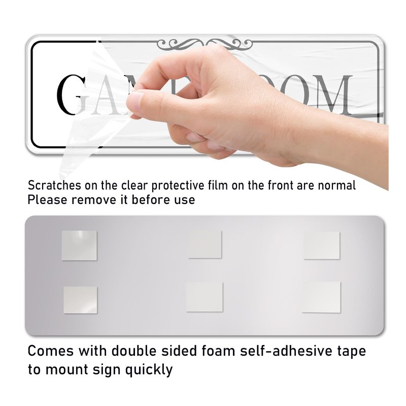 9x3 Inch Game Room Sign, Acrylic Self-stick Door Wall Signage for Video Place Playroom (Elegant White)