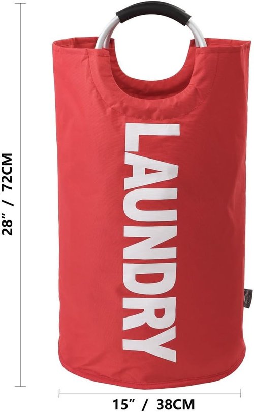 DOKEHOM 82L Large Laundry Basket - Collapsible Freestanding Hamper in Red for Easy Storage
