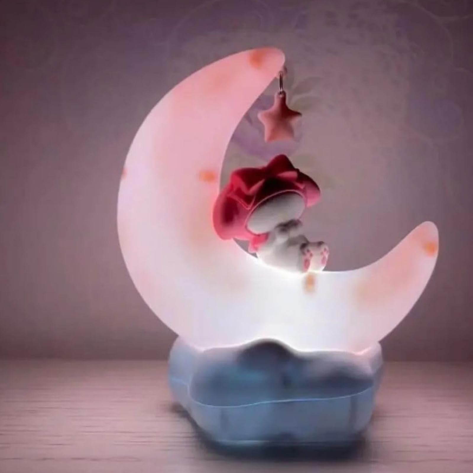 iFCOW Night Light for Kids Cute Anime Character LED Night Light Rechargeable Desk Shelf Ornament Bedside Lamp Crescent Moon Light