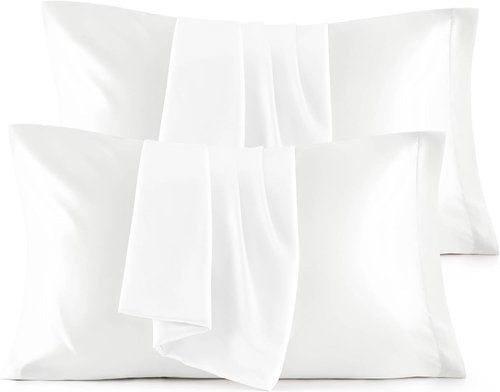 Bedsure Satin Pillowcase Set of 4 - Pure White Silky Pillow Covers for Hair & Skin | 20x26 Inches