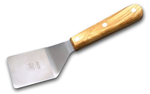 DUE BUOI Olive Wood Handle Small Spatula - dimension 2.56" X 2.56" - Stainless steel - Kitchen bbq grill griddle pastry - Full Tang Triple Riveted.