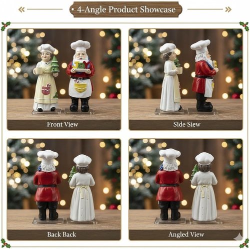 iStatue Chef Santa & Mrs. Claus Figurines Set | Hand-Painted 5'' Resin Holiday Decor - Perfect for Kitchen & Gifting