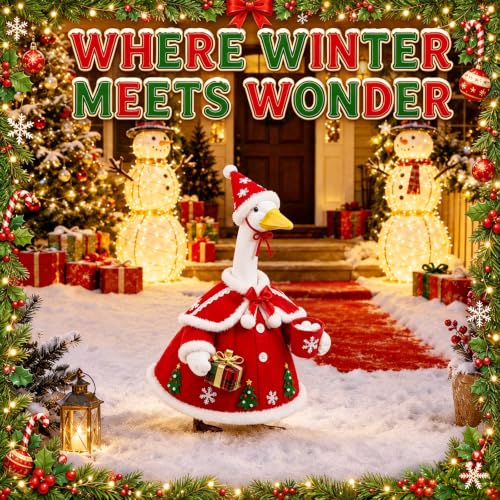 Bigwish Christmas Red Porch Goose Outfit Set for 23" Statues Holiday Decor