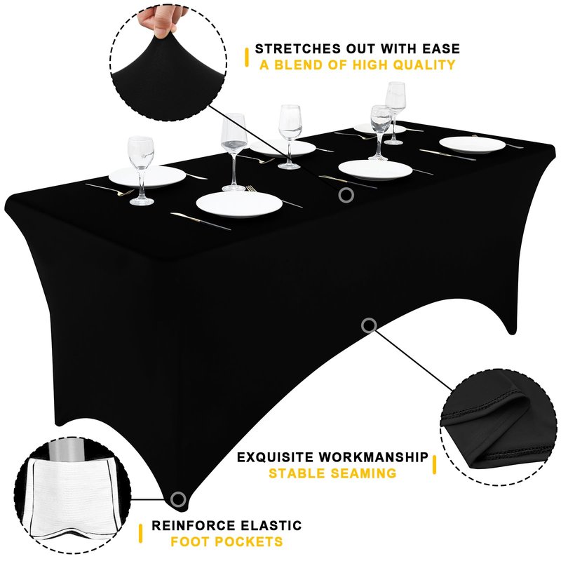 Smiry 2 Pack Spandex Table Cloth 6FT, Elastic Fitted Stretch Tablecloths, Washable and Wrinkle Free Rectangular Patio Table Cover for Outdoor, Wedding, Banquet & Parties (Black, 72Lx30Wx30H Inch)