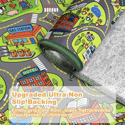 Kids City Road Playmat Rug, Non-Slip Educational Car Track Carpet, 40x24"