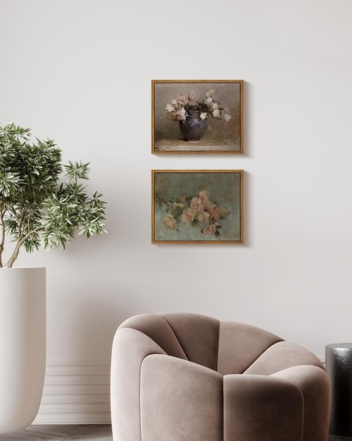 InSimSea Framed Canvas Print - Classical Roses in Vase Oil Painting for Home Decor | 8x10in