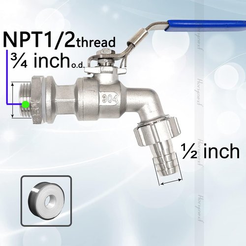 Horiznext 3/4" O.D. thread to 1/2 inch elbow barb stainless steel home brewing bulkhead ball valve fitting kit, for gallon beer pot brew kettle spigot mash tun