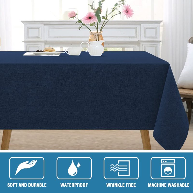 H.VERSAILTEX Linen Textured Tablecloth 60 x 102 Waterproof Decorative Table Cloth Spill-Proof Linen Look Cover for Party Table Extra Soft and Thick Fabric Wrinkle Free, Heather Navy