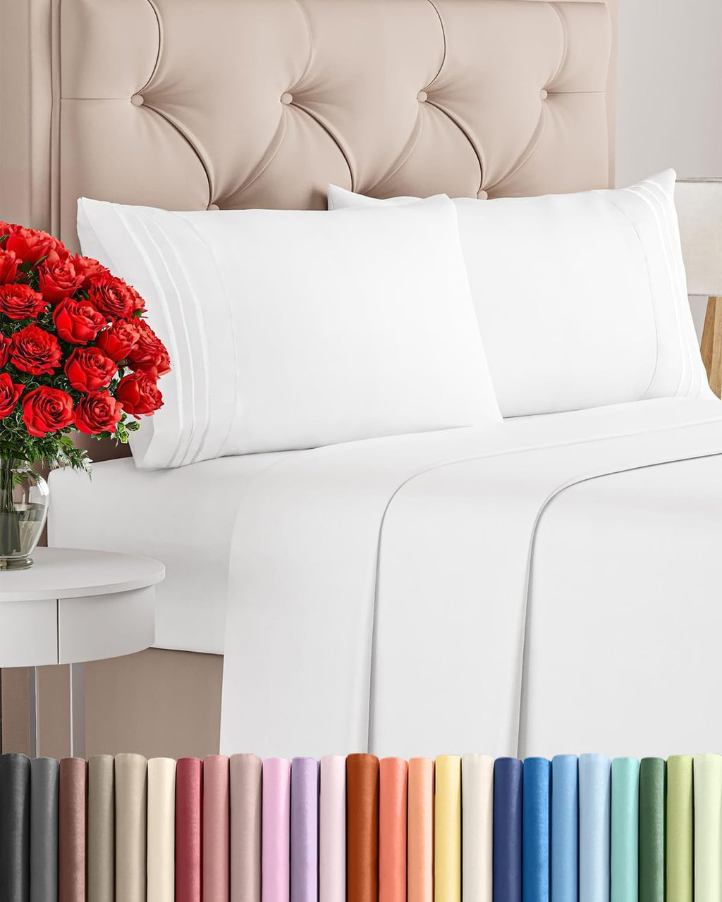 Skiennix Full Size 4-Piece Sheet Set - Comfy, Breathable & Cooling Luxury Bedding - Deep Pockets, Ultra-Soft, Wrinkle-Free - Oeko-Tex Certified - White