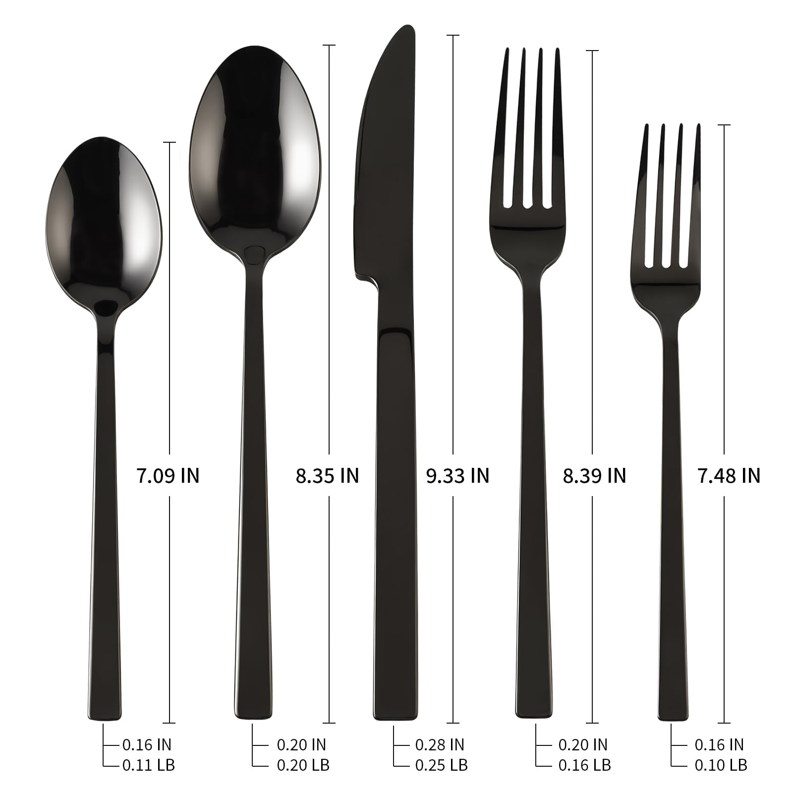 Kelenfer Stainless Steel Flatware Set Hand Forged 18/10 Silverware Set Mirror Black Cutlery Set with Cuboid Handle Matte Finished 20 Pieces Home Event Use Wedding Housewarming Gift Service for 4