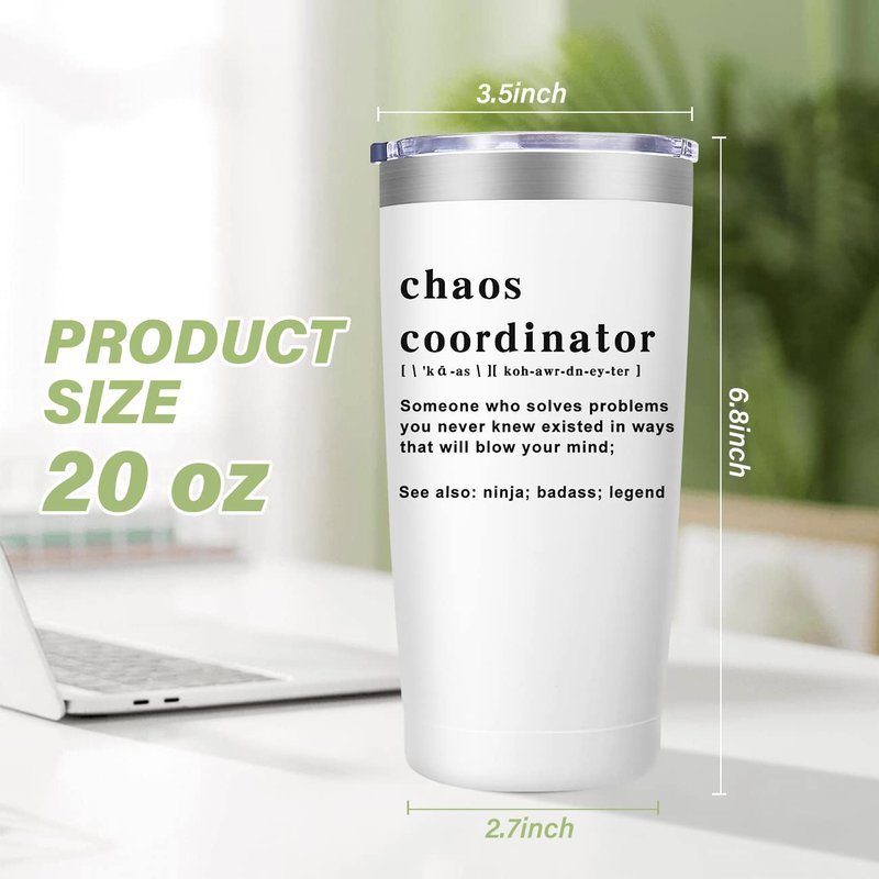Chaos Coordinator Tumbler Cup, 20 oz Stainless Steel Travel Mug, Christmas Unique Gift Idea for Boss Lady, Teacher, Nurse, Gift for Mom, Coworker Gifts, Birthday, Thank You Gifts for Women