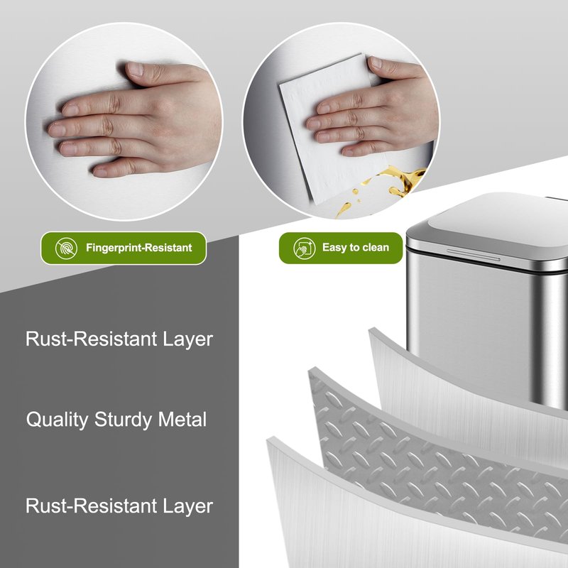 EcoExplorer 8 Gallon Kitchen Trash Can, 30 Liter Stainless Steel Garbage Bin with Removable Inner Bucket, Square Step Recycling Bin with Soft-Close Lid for Dining Room, Bathroom, Home Office