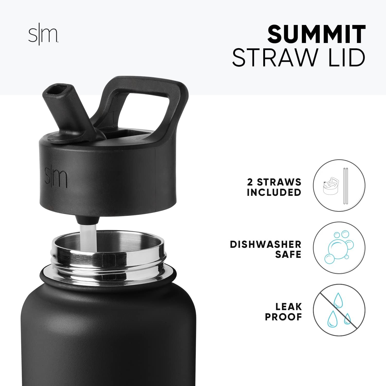 Simple Modern Water Bottle - Vacuum Insulated Stainless Steel Flask | 22oz, Midnight Black | Reusable & Leak-Proof