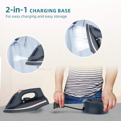 Martisan Cordless Iron - 1500W Wireless Rapid Heating with Ceramic Soleplate & Retractable Cord