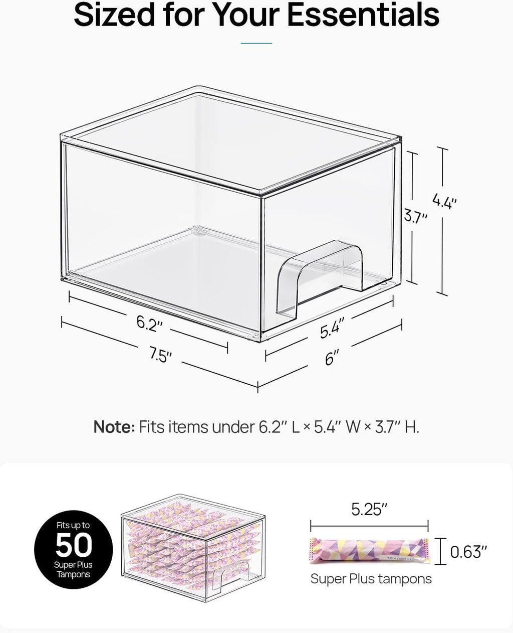 Vtopmart Small Clear Stackable Storage Drawers - Acrylic Makeup Organizer for Bathroom & Kitchen