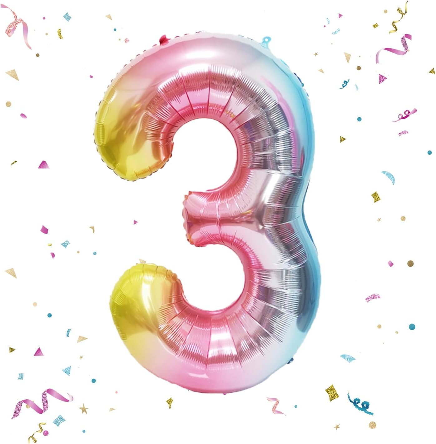 Skiennix 40-Inch Giant Rainbow Number 3 Balloons - Helium Mylar Foil for Birthday Party Decor