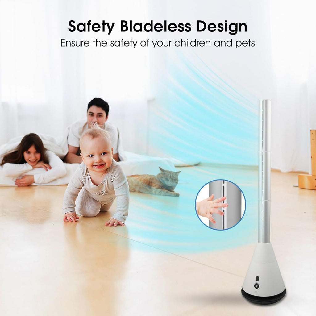 Skiennix Bladeless Tower Fan - 80° Oscillation, 9 Speeds & Remote Control | Ideal for Home & Office