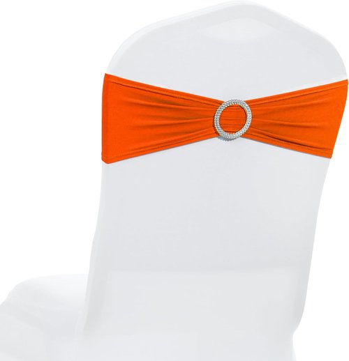 MDS Spandex Chair Sashes - Premium Stretch Covers with Buckle Slider for Weddings & Events | Pack of 50 - Orange