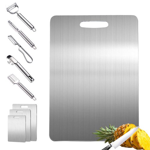 Titanium Cutting Board-304L Stainless Steel Cutting Boards for Kitchen, Double Sided Food Grade, Titanium Cutting Mat Chopping Boards for Meat Fruit & Vegetable Various Cooking Tasks