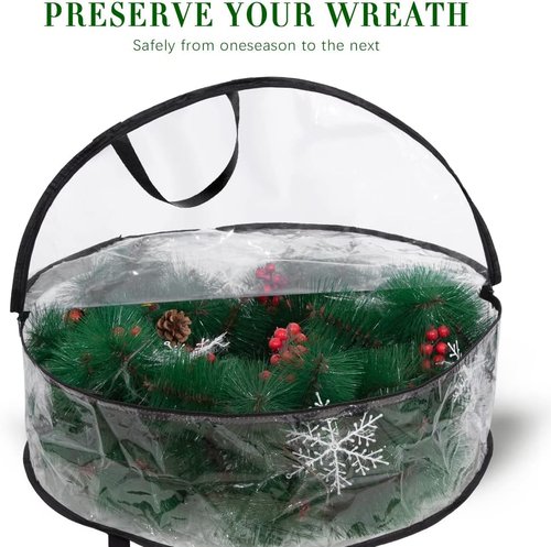 Clear 24-Inch Christmas Wreath Storage Bags by [Brand Name] - 2-Pack with Dual Zippers for Holiday Decor