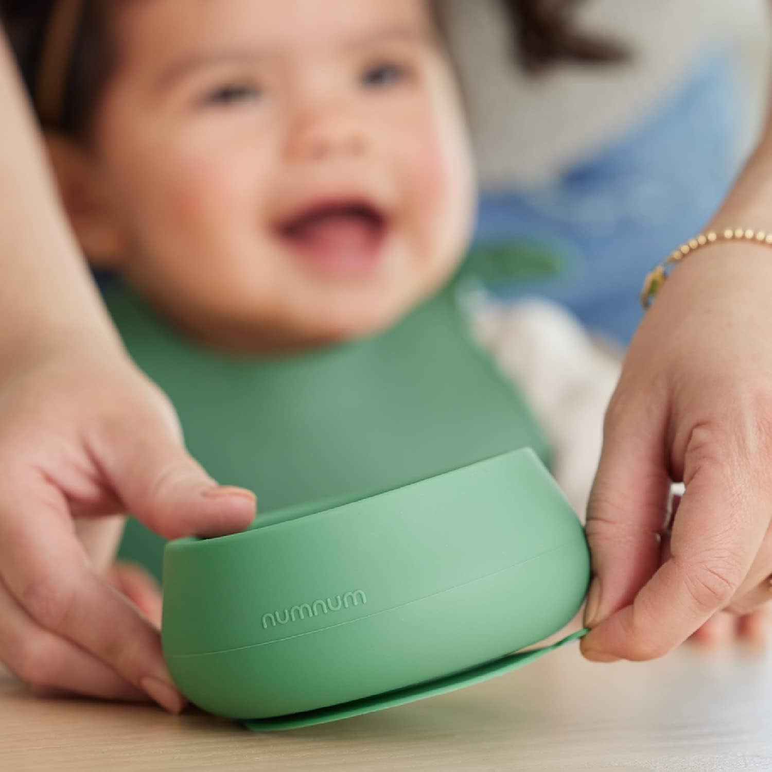 NumNum Baby Bowl & GOOtensils Baby Spoons - Suction Bowls for 4+ Months, BPA-Free Silicone, Dishwasher Safe | Green/Blue
