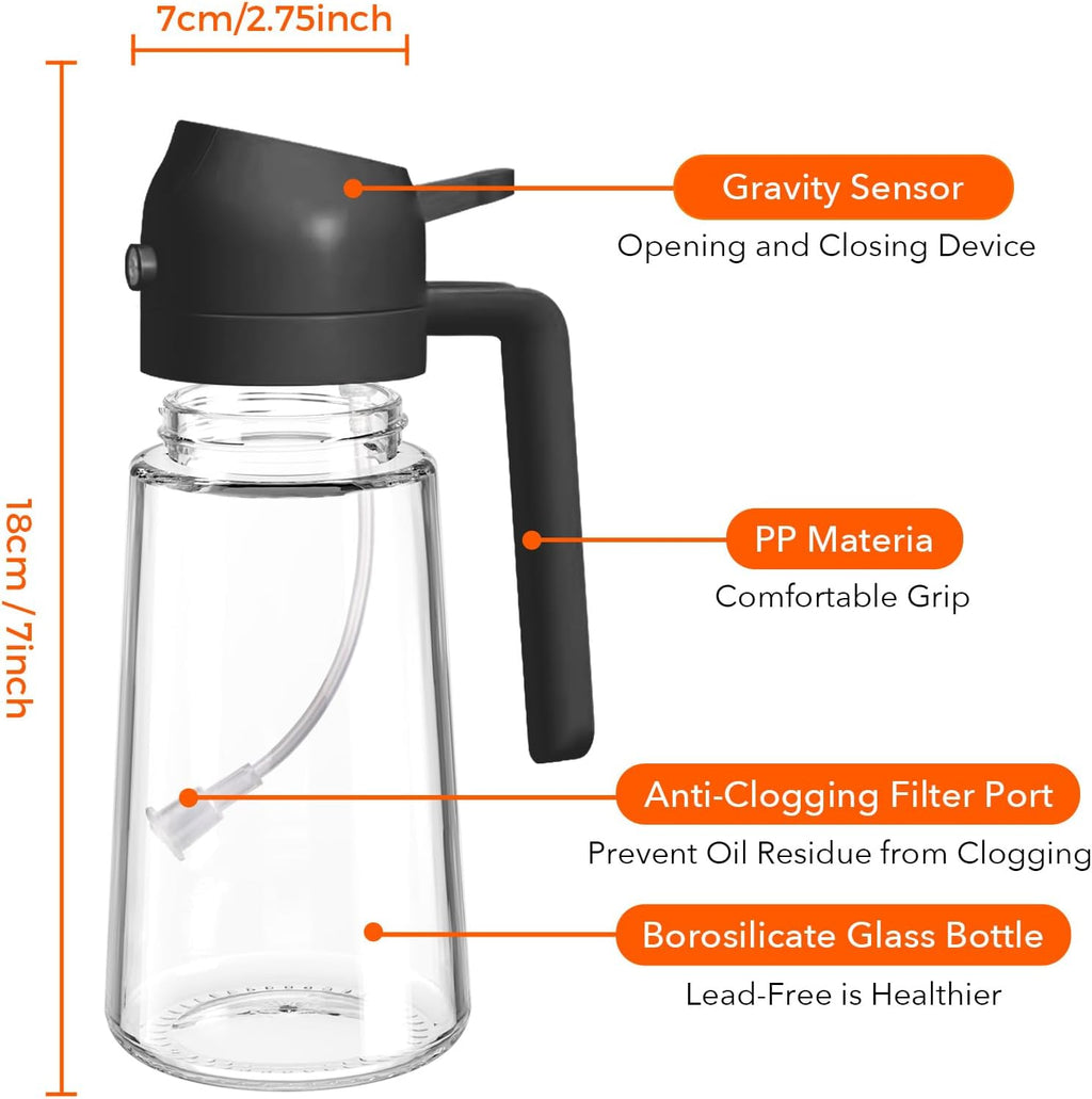 YARRAMATE Glass Olive Oil Sprayer - 16oz/470ml with Black Finish & 20 Color Labels