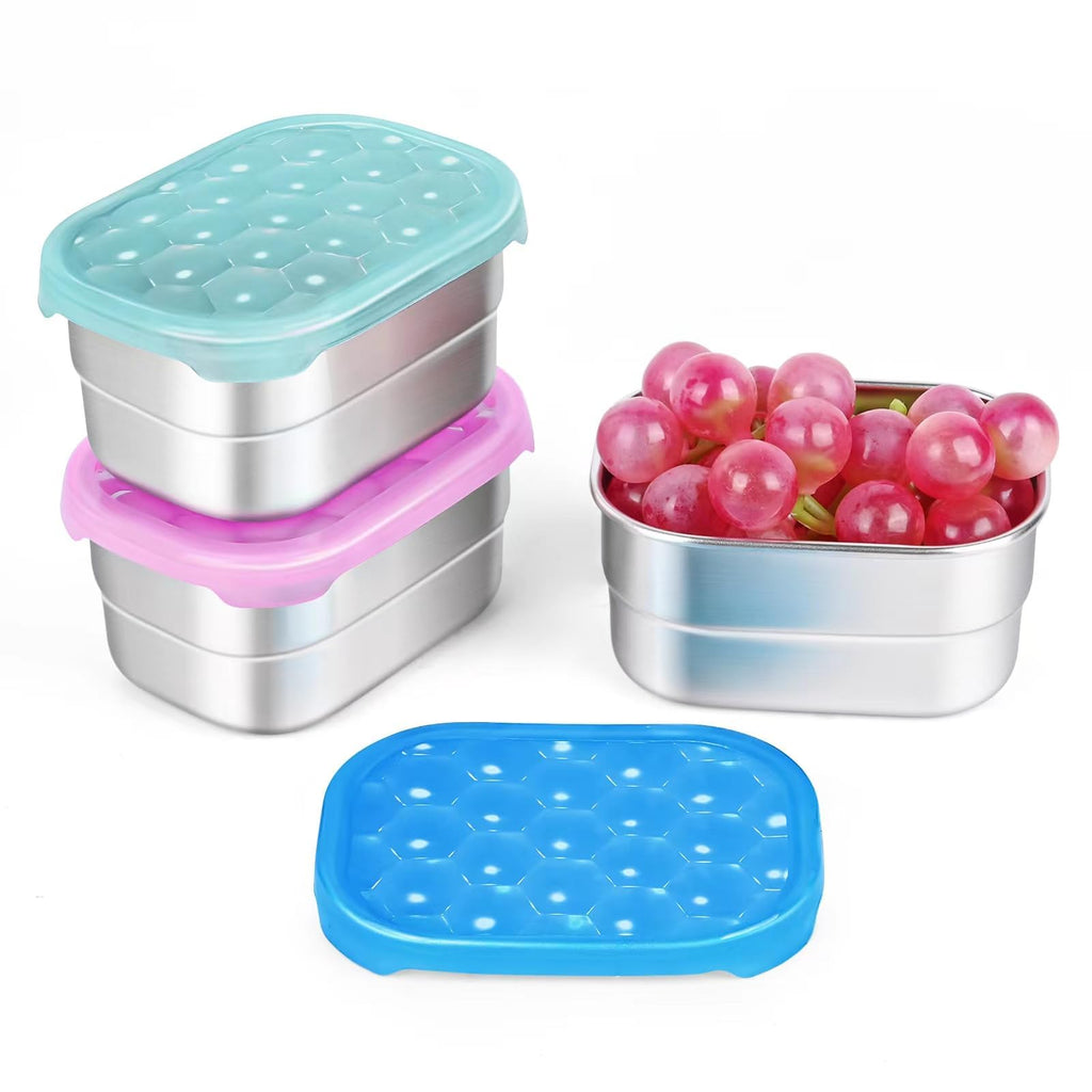 Tanjiae Snack Pro - Small (1 CUP) Stainless Steel Snack Containers for Kids | Easy Open Leak Proof Food Containers with Silicone Lids - Perfect Metal Toddler Lunch Box for Daycare and School (8oz*3)
