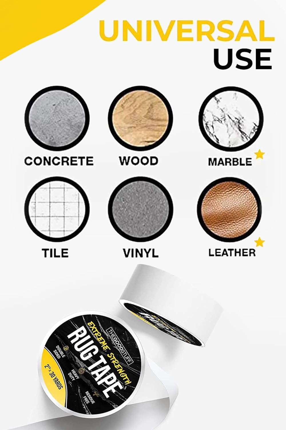 The Good Stuff Double-Sided Carpet Tape - Heavy-Duty Non-Slip Rug Gripper | 2"x10yd, No Residue, Easy Removal