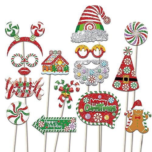30Pcs Christmas Photo Booth Props Kit with Sticks – Merry Christmas Party Decorations