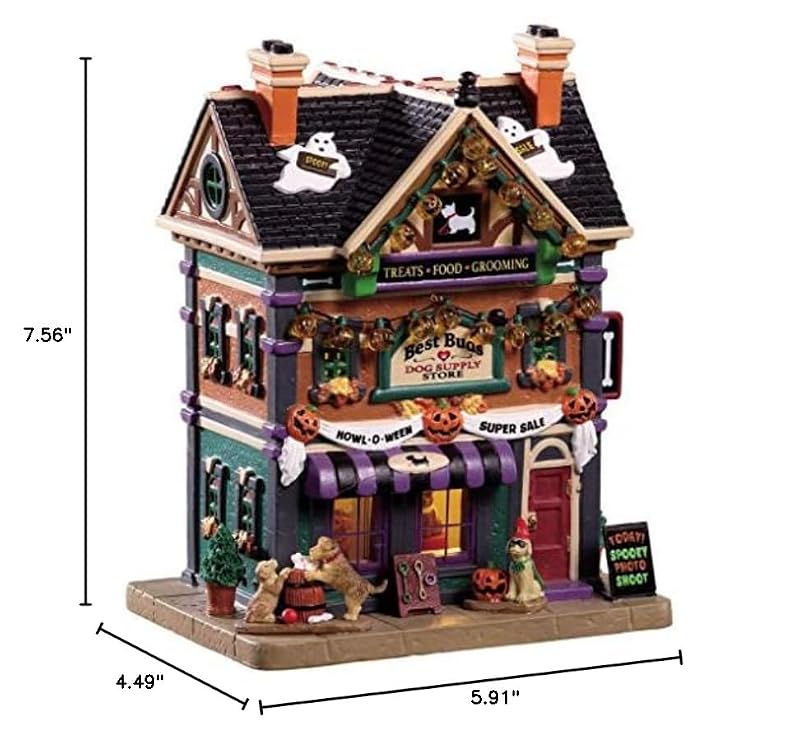 Lighted Best Buds Dog Supply Store Village Building with LED Cord