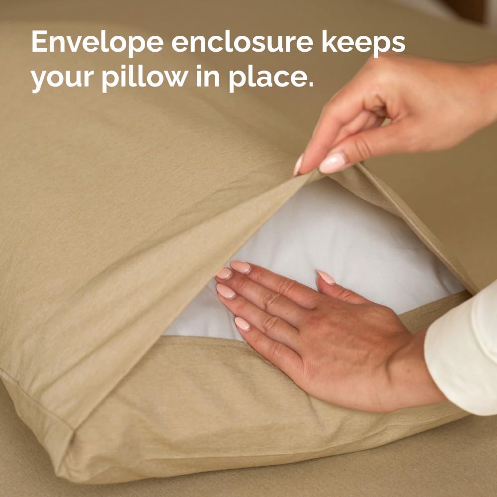 Skiennix Standard Pillow Cases Set of 4 - Ultra Soft Hotel Quality Covers - Machine Washable - Heathered Tan