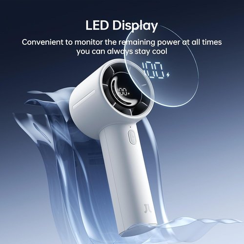 JISULIFE Handheld Turbo Fan - 5000mAh Rechargeable Portable Fan | 28 Hours Runtime, 5 Speed, Gray