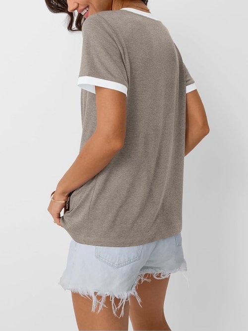 AUTOMET Women's V-Neck Short Sleeve T-Shirt - Casual Soft Tunic for Summer Fashion Outfits