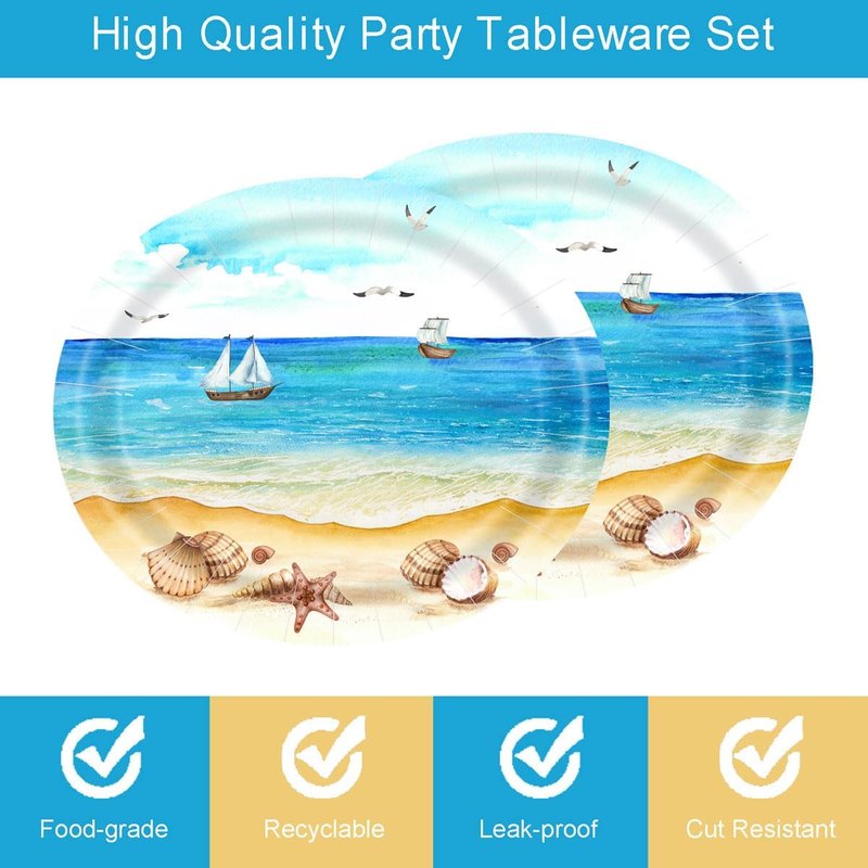 Aysimple 50 Count Nautical Beach Oval Paper Plates Platter 10" x 12" Disposable Sea Shells Ocean Serving Dish for Spa Party Baby Shower Summer Holiday Party Tableware Supplies Decor