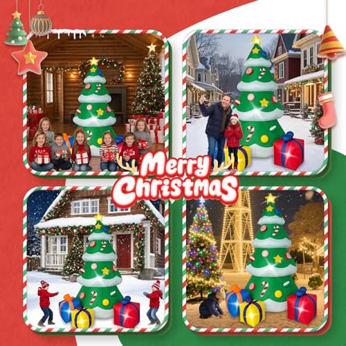 Quxeu 7 FT Inflatable Christmas Tree Outdoor Decor with LED Lights & Gift Boxes - Easy Setup