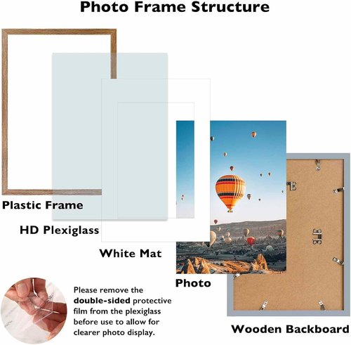 JCJMY 11x17 Picture Frame - Rustic Brown Design with 8x10 Mat | Shatter-Resistant Plexiglass