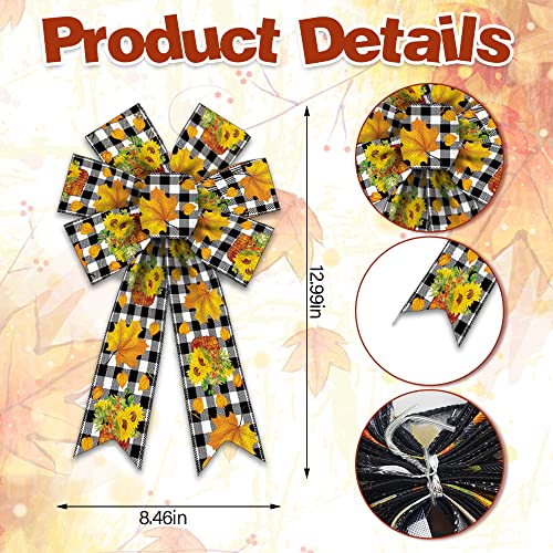 2-Pack Fall Wreath Bows - Black & White Buffalo Plaid Decor for Front Door