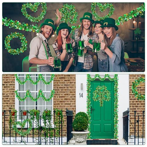 33ft St. Patrick's Day Shamrock Tinsel Garland - Green & Gold Decor