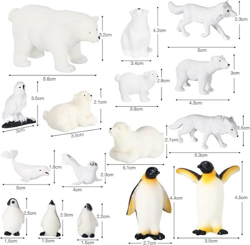 Kasyat 16 Pcs Polar Animals Figurines Set - Realistic Arctic Wildlife for Parties | White Bear, Penguin, Whale & More