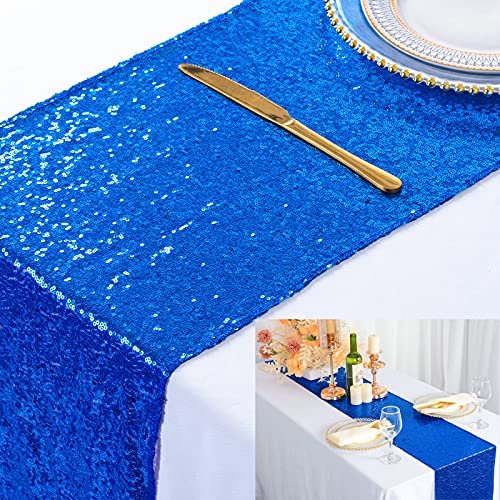ShinyBeauty Blue Sequin Tassel Table Runner 12x108 In – Festive Christmas Decor