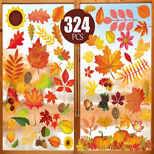 324-Piece Fall Window Clings Set - Autumn Leaf & Harvest Glass Decals