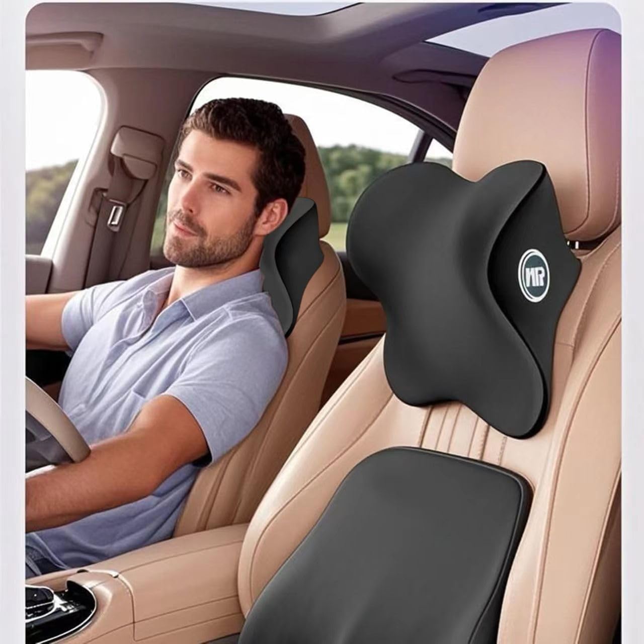 Nastravail 2 Pack Car Headrest Pillow for Neck Support, Soft Car Neck Pillow for Driving with Adjustable Strap and Removable Cover, Universal Fit Headrest Car Pillow