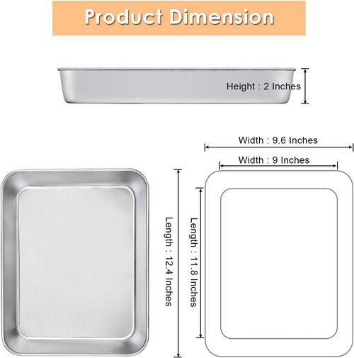 E-far Baking Pans Set - 12.4” x 9.6” x 2” Stainless Steel Cake Pans | Non-Toxic & Dishwasher Safe
