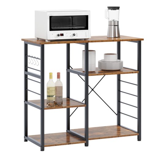 soges Baker's Shelves, Kitchen Shelves, Standing Shelves, Microwave Holder, Baker's Shelves, Household Shelving with 3 Shelves, Multifunctional Kitchen Shelving Storage Side Trolley, Rustic Brown