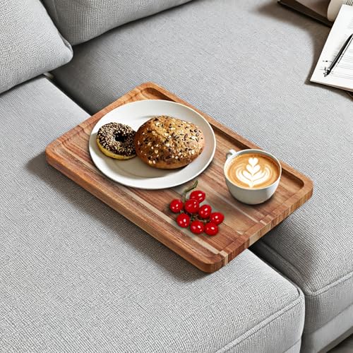 Folding Acacia Wood Couch Tray for Sofa Gaps, 15x10 Inch Portable Table