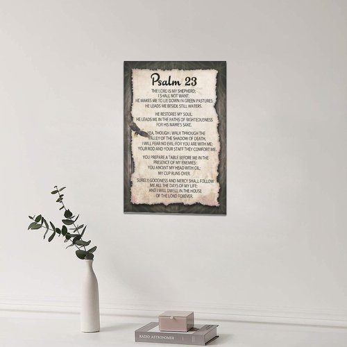 SweetFox Psalm 23 Wall Art Christian Scripture Pictures Wall Decor Bible Verse Canvas Painting Print Religous Inspirational Quote Framed Artwork Home Decoration for Bedroom Living Room Church 16"x24"