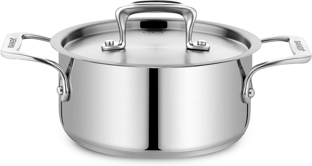 Stainless Steel Stockpot by [Brand Name] - 2 Quart Durable Design with Impact-Bonded Base & Riveted Handles