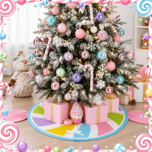 Pastel Candy Cane Christmas Tree Skirt 36 Inch – Candyland Wreath Style